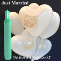 Midi-Set-Hochzeit, 50 weiße Just Married Herzluftballons mit Helium