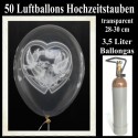 Maxi-Set Hochzeit, 50 Hochzeitsluftballons, Hochzeitstauben, Ringe und Herzen, mit Helium