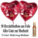 Midi Ballons Helium Set, 50 Herzballons aus Folie, Alles Gute zur Hochzeit, 5 Liter Helium