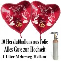 Mini Ballons Helium Set, 10 Herzballons aus Folie, Alles Gute zur Hochzeit, 1 Liter Helium