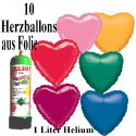 Herzluftballons Super-Mini-Set, 10 Hochzeitsballons aus Folie mit Helium (Farbauswahl)