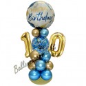 Partydeko mit LED-Beleuchtung zum 10. Geburtstag in Blau und Gold, Happy Birthday