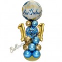 Partydeko mit LED-Beleuchtung zum 11. Geburtstag in Blau und Gold, Happy Birthday