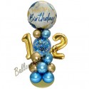 Partydeko mit LED-Beleuchtung zum 12. Geburtstag in Blau und Gold, Happy Birthday