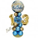 Partydeko mit LED-Beleuchtung zum 13. Geburtstag in Blau und Gold, Happy Birthday