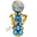 Partydeko mit LED-Beleuchtung zum 17. Geburtstag in Blau und Gold, Happy Birthday