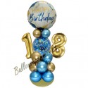 Partydeko mit LED-Beleuchtung zum 18. Geburtstag in Blau und Gold, Happy Birthday