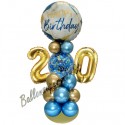 Partydeko mit LED-Beleuchtung zum 20. Geburtstag in Blau und Gold, Happy Birthday