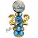 Partydeko mit LED-Beleuchtung zum 22. Geburtstag in Blau und Gold, Happy Birthday