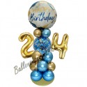 Partydeko mit LED-Beleuchtung zum 24. Geburtstag in Blau und Gold, Happy Birthday