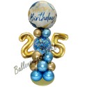 Partydeko mit LED-Beleuchtung zum 25. Geburtstag in Blau und Gold, Happy Birthday