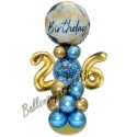 Partydeko mit LED-Beleuchtung zum 26. Geburtstag in Blau und Gold, Happy Birthday