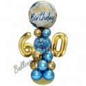 Partydeko mit LED-Beleuchtung zum 60. Geburtstag in Blau und Gold, Happy Birthday