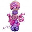 Partydeko mit LED-Beleuchtung zum 16. Geburtstag in Pink und Lila, Happy Birthday