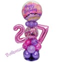 Partydeko mit LED-Beleuchtung zum 27. Geburtstag in Pink und Lila, Happy Birthday