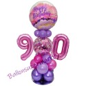 Partydeko mit LED-Beleuchtung zum 90. Geburtstag in Pink und Lila, Happy Birthday