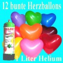 Herzluftballons Super-Mini-Set, 12 bunte Hochzeitsballons mit Helium (Farbauswahl)