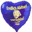 Folienballon zur Abiturfeier Endlich Abitur! Und tschüss - Goodbye Schule, Herzballon, blau, mit Helium-Ballongas