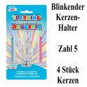 Blink-Leuchtender Geburtstagskerzenhalter mit 4 Geburtstagskerzen, Zahl 5