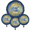 Bouquet aus Silvester Deko-Luftballons, 3 x 45 cm & 1 x 70 cm, Happy New Year, mit Helium