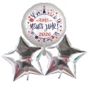 Geschenkidee zu Silvester, Bouquet aus 3 Folien-Luftballons, 1 x "Frohes Neues Jahr 2026" und 2 silberne Sterne