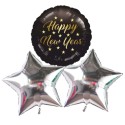 Geschenkidee zu Silvester, Bouquet aus 3 Folien-Luftballons, 1 x "Happy New Year" und 2 silberne Sterne