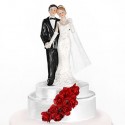 Hochzeitstorten-Dekoration Hochzeitspaar, Weiß mit roten Rosen