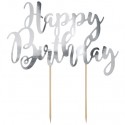 Cake Topper Happy Birthday Silber, Kuchendekoration zum Geburtstag