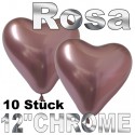 Chrome Herzuftballons Rosa, Latex 33 cm Ø 10 Stück