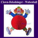 Dekorationshänger Clown mit rotem Wabenball, 40 cm