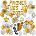 Silvesterdeko-Set mit Luftballons Frohes neues Jahr 2022 White & Gold, 49-teilig