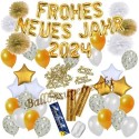 Silvesterdeko-Set mit Luftballons Frohes neues Jahr 2024 White & Gold, 49-teilig