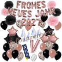 Silvesterdeko-Set mit Luftballons Frohes neues Jahr 2027 Black & Rose Gold, 52-teilig