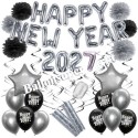 Silvesterdeko-Set mit Luftballons Happy New Year 2027 Black & Silver, 32-teilig