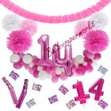 Happy Birthday Pink & White, Do it yourself Geburtstagsdeko-Set mit organischer Luftballongirlande zum 14. Geburtstag, 91-teilig