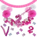 Happy Birthday Pink & White, Do it yourself Geburtstagsdeko-Set mit organischer Luftballongirlande zum 2. Geburtstag, 89-teilig