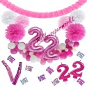 Happy Birthday Pink & White, Do it yourself Geburtstagsdeko-Set mit organischer Luftballongirlande zum 22. Geburtstag, 91-teilig