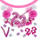 Happy Birthday Pink & White, Do it yourself Geburtstagsdeko-Set mit organischer Luftballongirlande zum 23. Geburtstag, 91-teilig