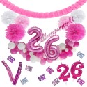 Happy Birthday Pink & White, Do it yourself Geburtstagsdeko-Set mit organischer Luftballongirlande zum 26. Geburtstag, 91-teilig