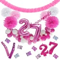 Happy Birthday Pink & White, Do it yourself Geburtstagsdeko-Set mit organischer Luftballongirlande zum 27. Geburtstag, 91-teilig