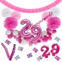 Happy Birthday Pink & White, Do it yourself Geburtstagsdeko-Set mit organischer Luftballongirlande zum 29. Geburtstag, 91-teilig