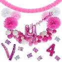 Happy Birthday Pink & White, Do it yourself Geburtstagsdeko-Set mit organischer Luftballongirlande zum 4. Geburtstag, 89-teilig