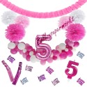 Happy Birthday Pink & White, Do it yourself Geburtstagsdeko-Set mit organischer Luftballongirlande zum 5. Geburtstag, 89-teilig