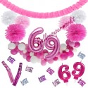 Happy Birthday Pink & White, Do it yourself Geburtstagsdeko-Set mit organischer Luftballongirlande zum 69. Geburtstag, 91-teilig