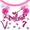 Happy Birthday Pink & White, Do it yourself Geburtstagsdeko-Set mit organischer Luftballongirlande zum 7. Geburtstag, 89-teilig