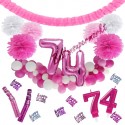 Happy Birthday Pink & White, Do it yourself Geburtstagsdeko-Set mit organischer Luftballongirlande zum 74. Geburtstag, 91-teilig