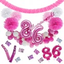 Happy Birthday Pink & White, Do it yourself Geburtstagsdeko-Set mit organischer Luftballongirlande zum 86. Geburtstag, 91-teilig