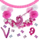 Happy Birthday Pink & White, Do it yourself Geburtstagsdeko-Set mit organischer Luftballongirlande zum 9. Geburtstag, 89-teilig