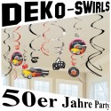 50er Jahre Wirbler-Dekoration, Partydekoration Mottoparty Fifties, 12 Stück Deko-Swirls