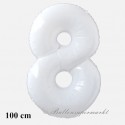 Zahlen-Luftballon aus Folie, 8, Acht, Weiß, 100 cm groß